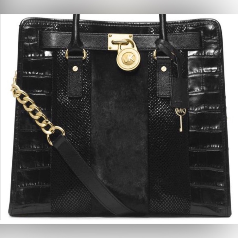 Michael Kors Black and Gold Hamilton  Tote with Chain Detail